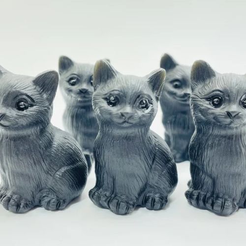 Cat Figure Gemstone Carving Obsidian Black 2.35&quot;