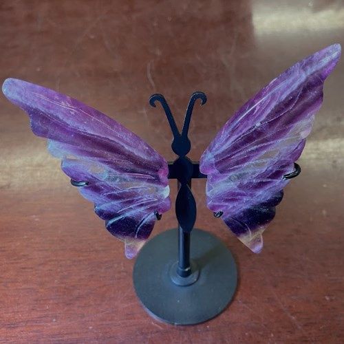 Fluorite Purple Butterfly Wing Pair w/ Stand 2.5&quot; - 3.5&quot;