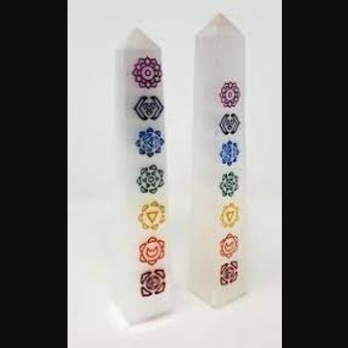Selenite Seven Chakra Colorful Tower 6&quot;-7&quot;