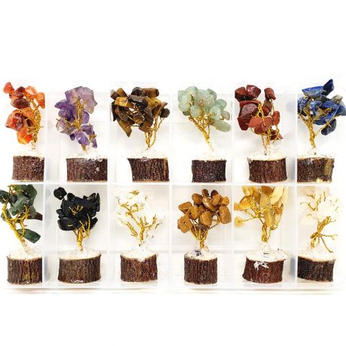 Gemstone Tree Mini 2&quot;-2.5&quot; Faux Wood Base - Select Stone