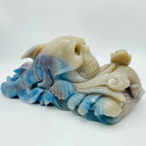 Trolleite Skull Fish w/ Waves Figure Carving 3x4x9.5 | 1950g