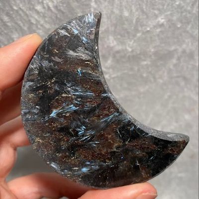 Anthophyllite Gemstone Moon Carving 3.5"x2"x0.2"