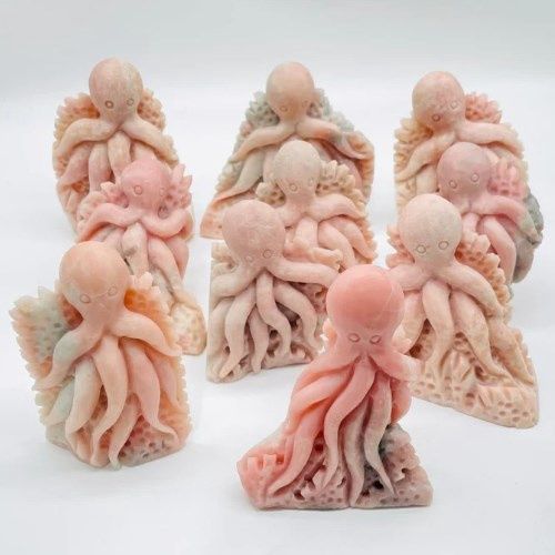 Opal Pink Octopus Gemstone Carving 3.5&quot; - 4&quot;