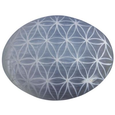 Selenite Palm Stone w/ Flower of Life 2.25"