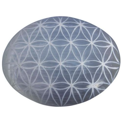 Selenite Palm Stone w/ Flower of Life 2.25&quot;