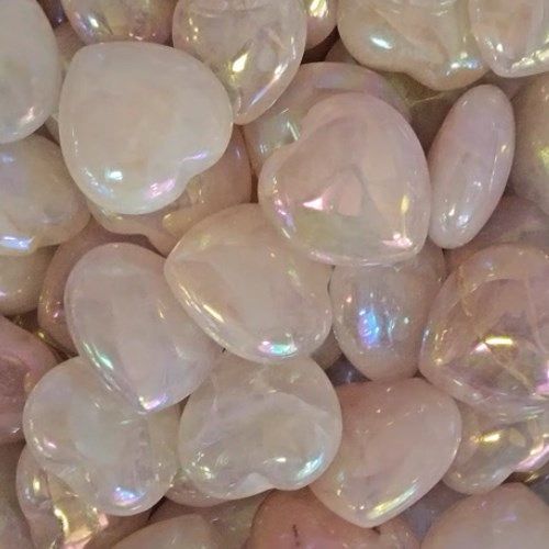 Quartz Rose Aura Heart Carving 1"