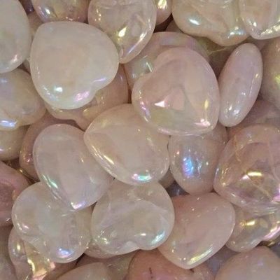 Quartz Rose Aura Heart Carving 1"