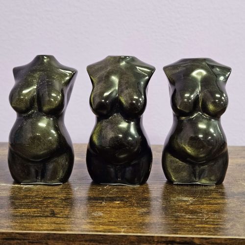 Obsidian Goldsheen Pregnant Woman Figure Carving 3&quot;