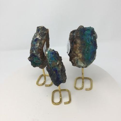 Azurite Malachite Rough Specimen w/ Gold Stand 4" - 6" - Select, Size: 400g or Less
