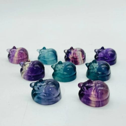 Fluorite Cat Sleeping Mini Gemstone Carving .6"