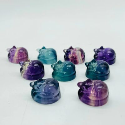 Fluorite Cat Sleeping Mini Gemstone Carving .6"