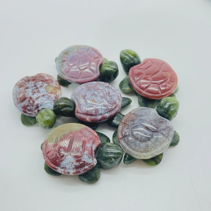 Turtle Gemstone Carving  Turtle Body - Tree Jasper Select Shell -