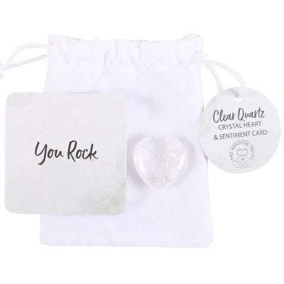 Gemstone Heart Quartz Clear w/ Charm Bag