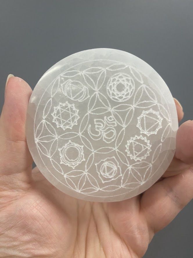 Selenite Chakra Charge Plate  Round 3.25"