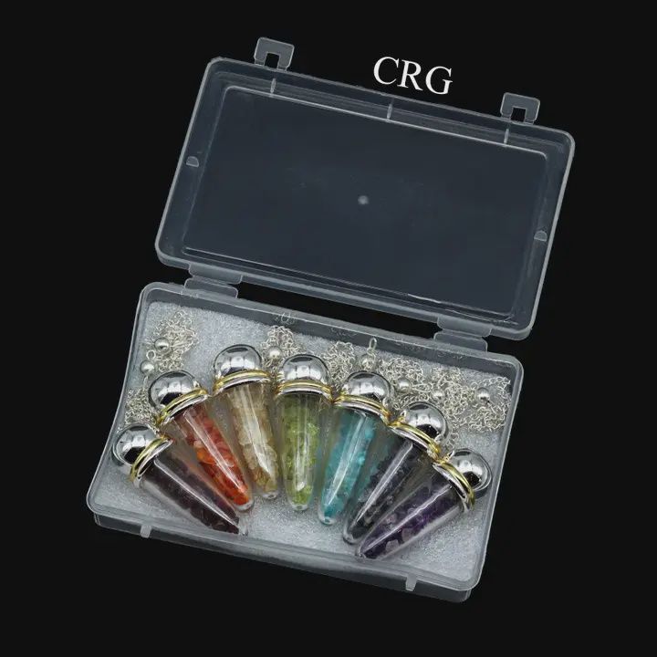 Pendulum w/ stone chips in glass bottle - Asst