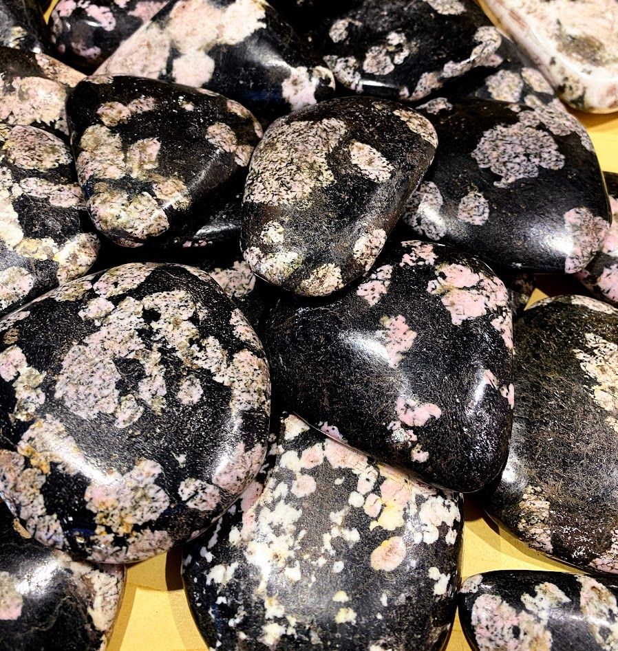 Jade Black &amp; Pink Palm Stone 2"