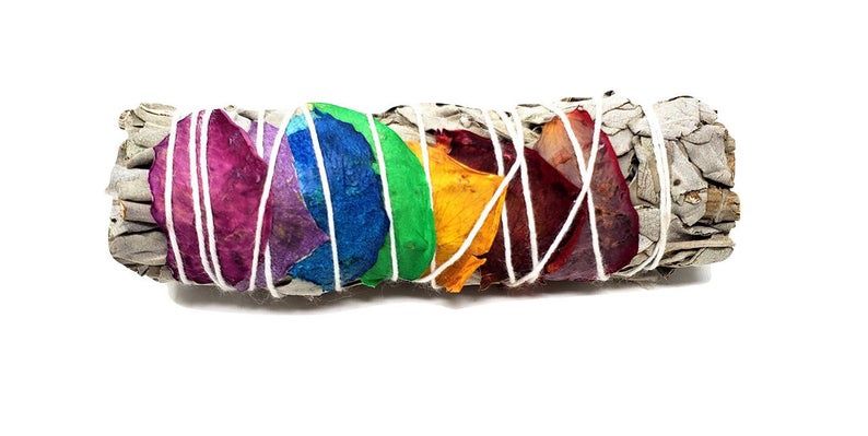 Smudge Wand - White Sage &amp; Rose Petals 7 Chakra 3&quot;