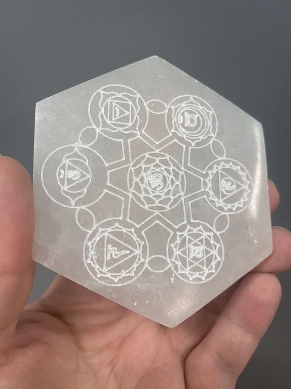 Selenite Chakra Charge Plate Six Sided