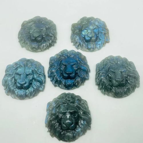 Lion Head Gemstone Carving Labradorite 2.1&quot;