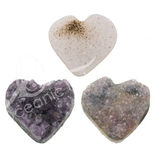 Amethyst Assorted Colors Cabochon Druze Heart 1"
