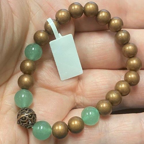 GB Copper w/ Additional Stone 8mm Round Bead Elastic Bracelet