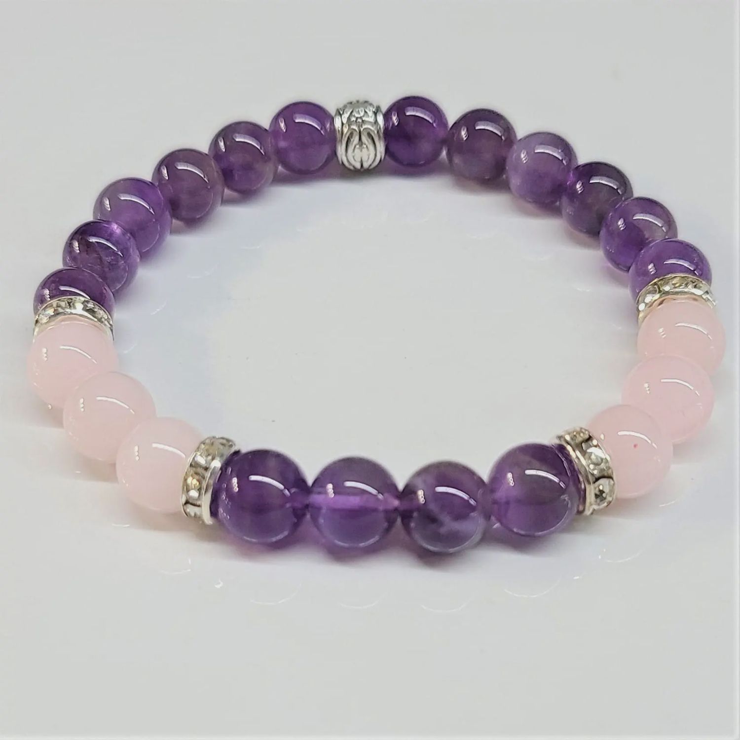 Bracelets Amethyst &amp; Rose Quartz &amp; Rondelle Spacer 8mm elastic bracelet