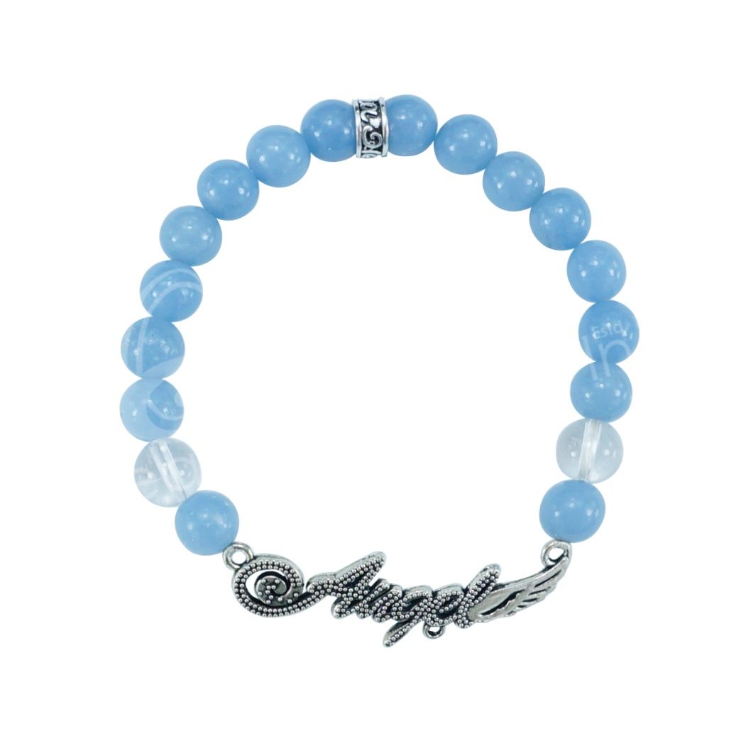 Bracelets Angelite Quartz with Angel Word Charm 8 mm Beads