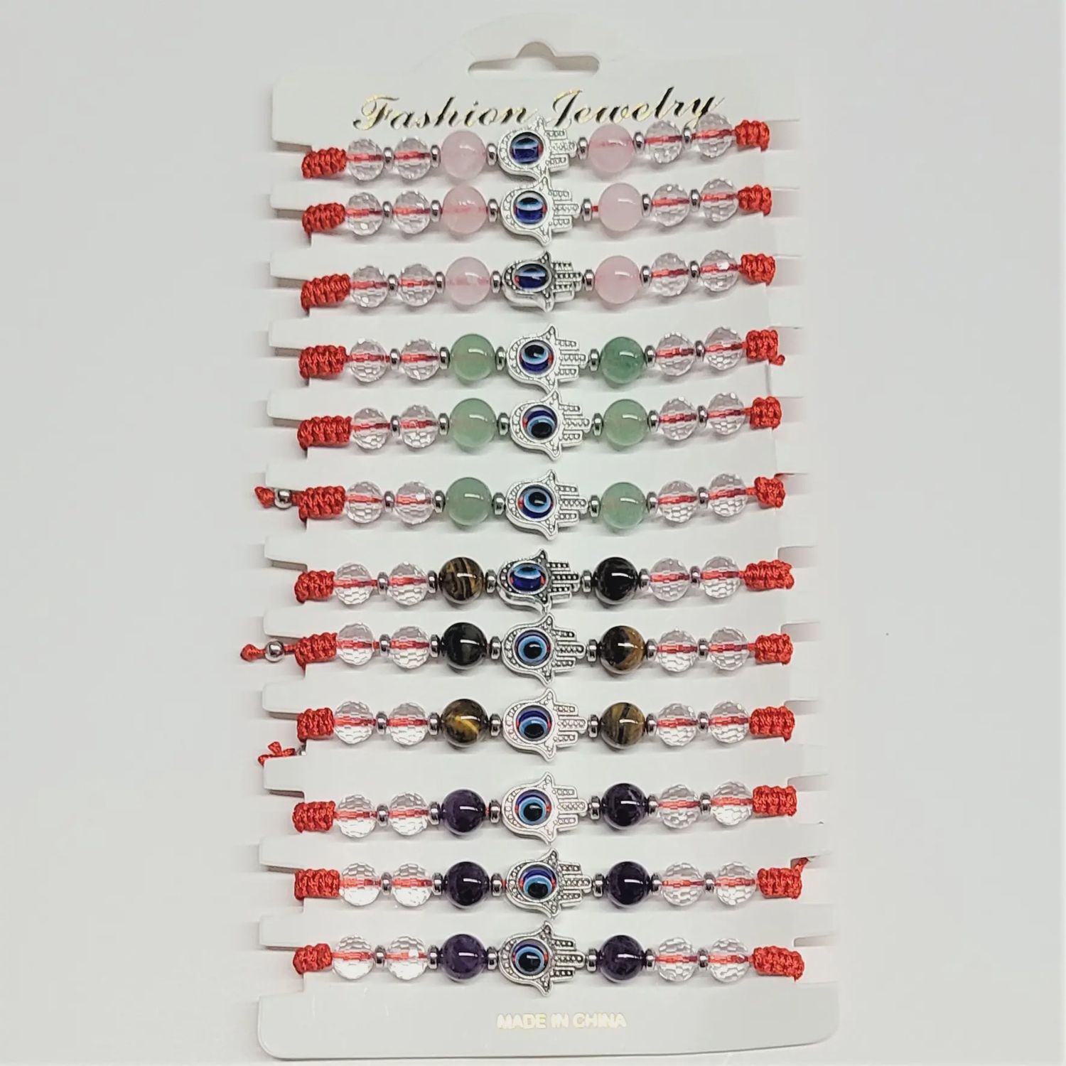 Evil Eye Bracelet Beaded w/ Hamsa Hand &amp; Asst Stones