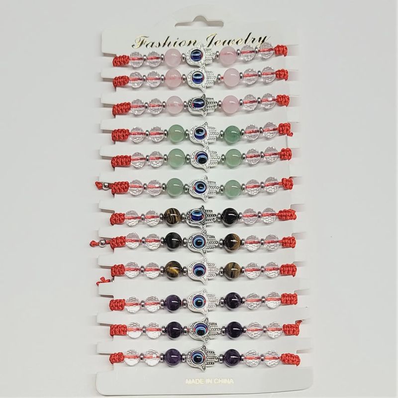 Evil Eye Bracelet Beaded w/ Hamsa Hand &amp; Asst Stones
