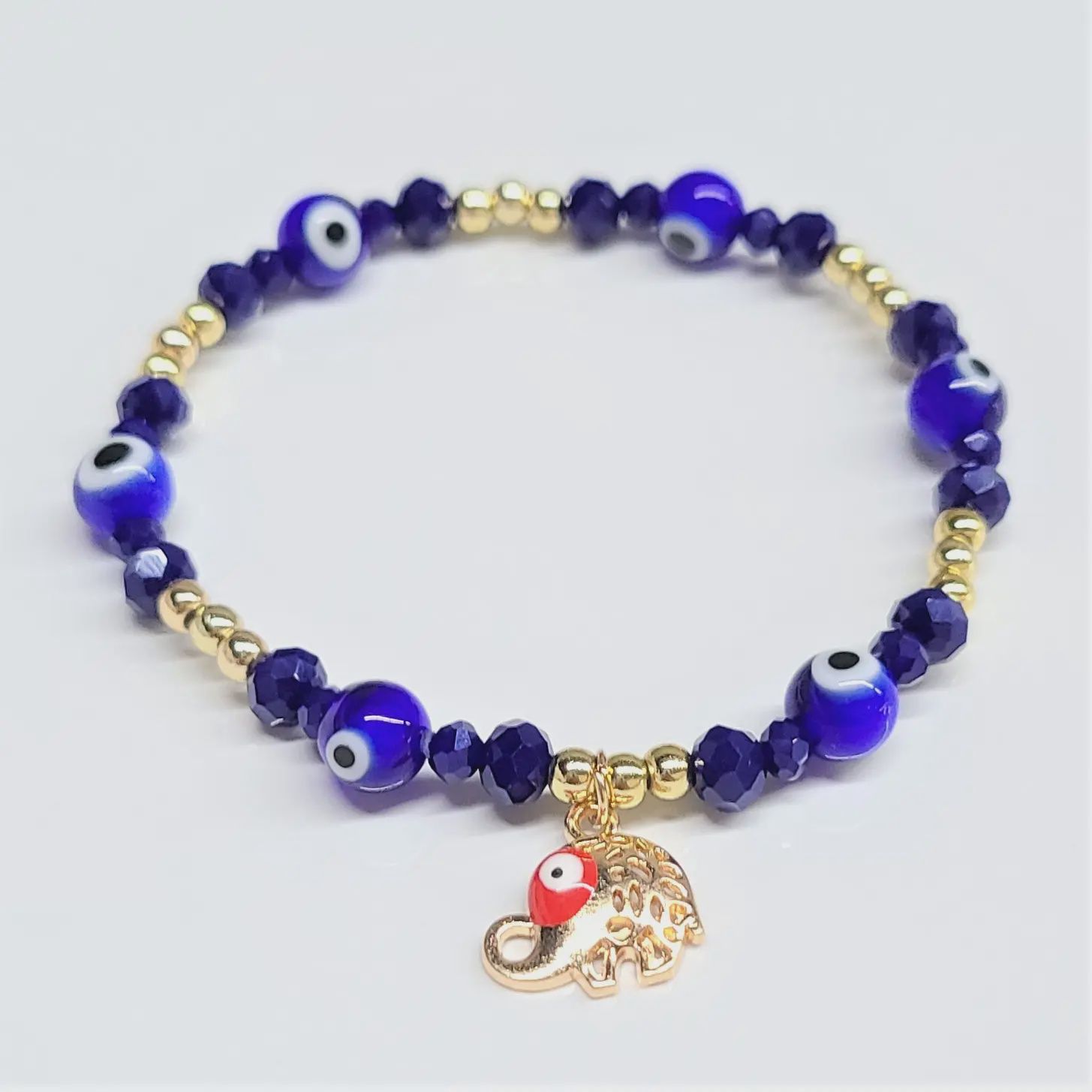 Evil Eye beaded Bracelet w/ elephant charm