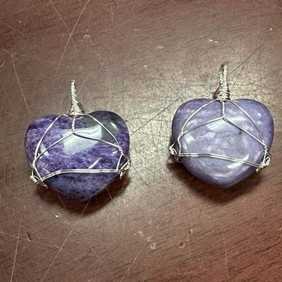 Charoite Heart wire wrapped pendant 1.25"