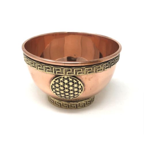 Bowl Copper with Brass Trim for Offerings Flower of Life 3&quot;