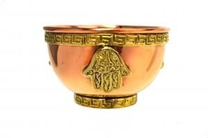 Bowl Copper with Brass Trim for Offerings Hamsa Hand 3&quot;