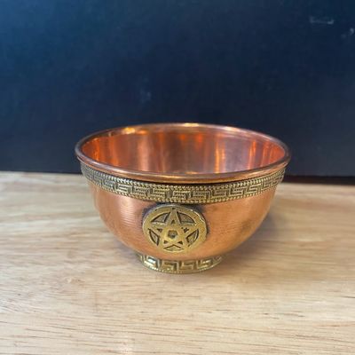 Bowl Copper with Brass trim for Offerings with Pentacle 3"