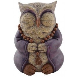 Owl Meditating Wearing Mala Resin 7"