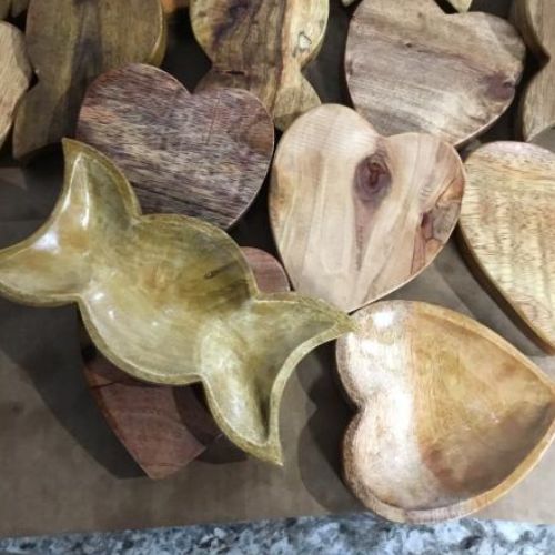 Bowl Teak Wood Triple Moon 9&quot;