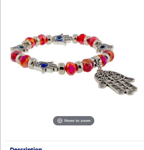 Bracelet Glass Beads Evil Eye w/Fatima Hand