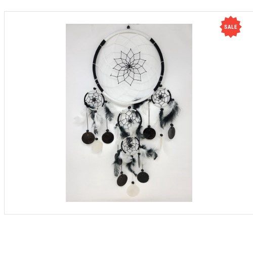 Dream Catcher-8.5" White W/ Feathers, Beads, Capis Shells