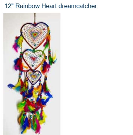 Dreamcatcher Rainbow 3 hearts 12"