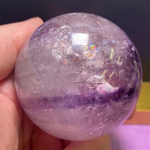 Amethyst Phantom w/ Quartz Clear + Rainbows Sphere - Select, Type: 350 - 399g