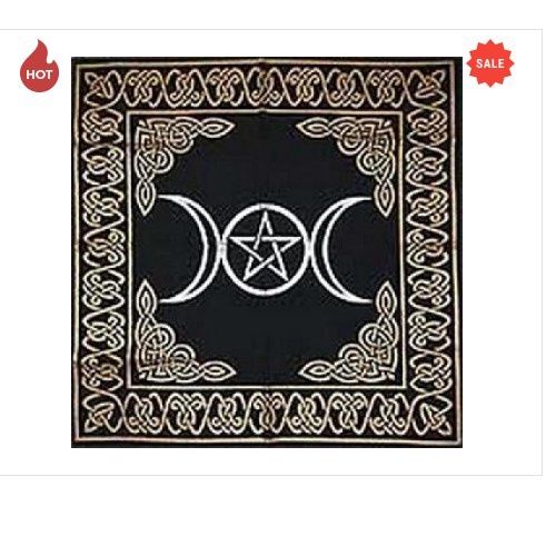 Altar Cloth Triple Moon Gold/Silver On Black