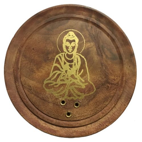 Incense Burner Wood Round 3&quot; Assorted Inlay - Select, Type: Buddha