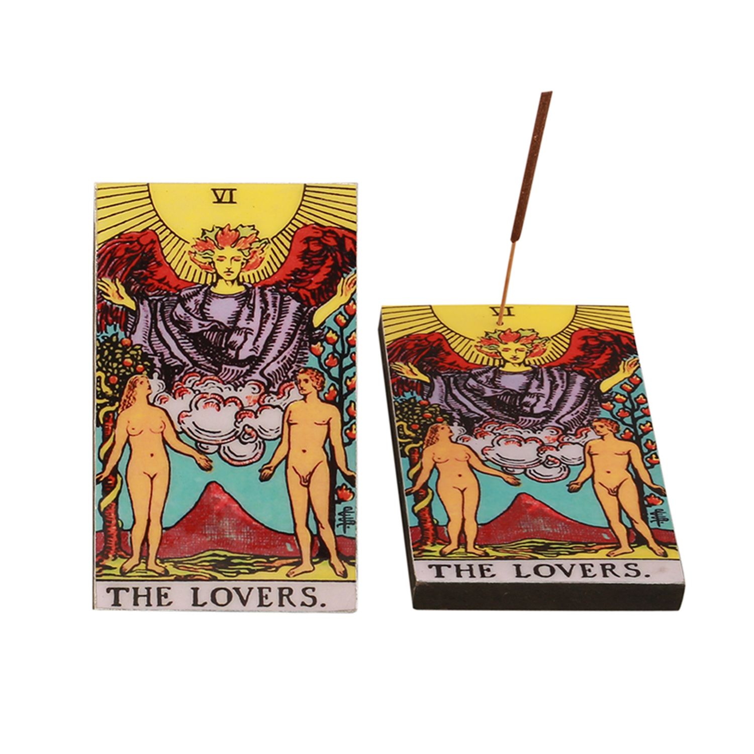 Incense Burner Wood The Lovers Tarot Card 3x5&quot;