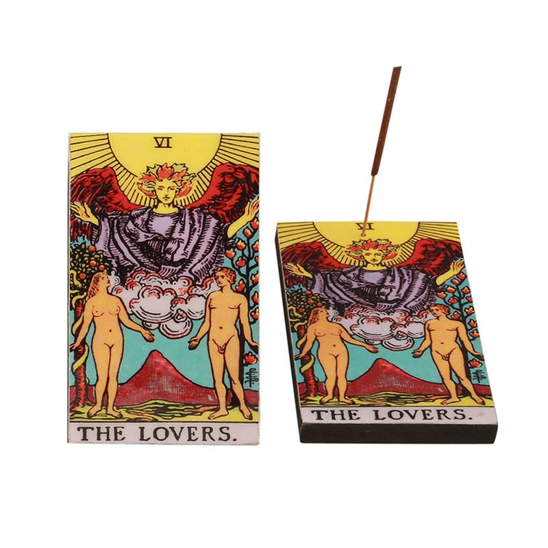 Incense Burner Wood The Lovers Tarot Card 3x5&quot;