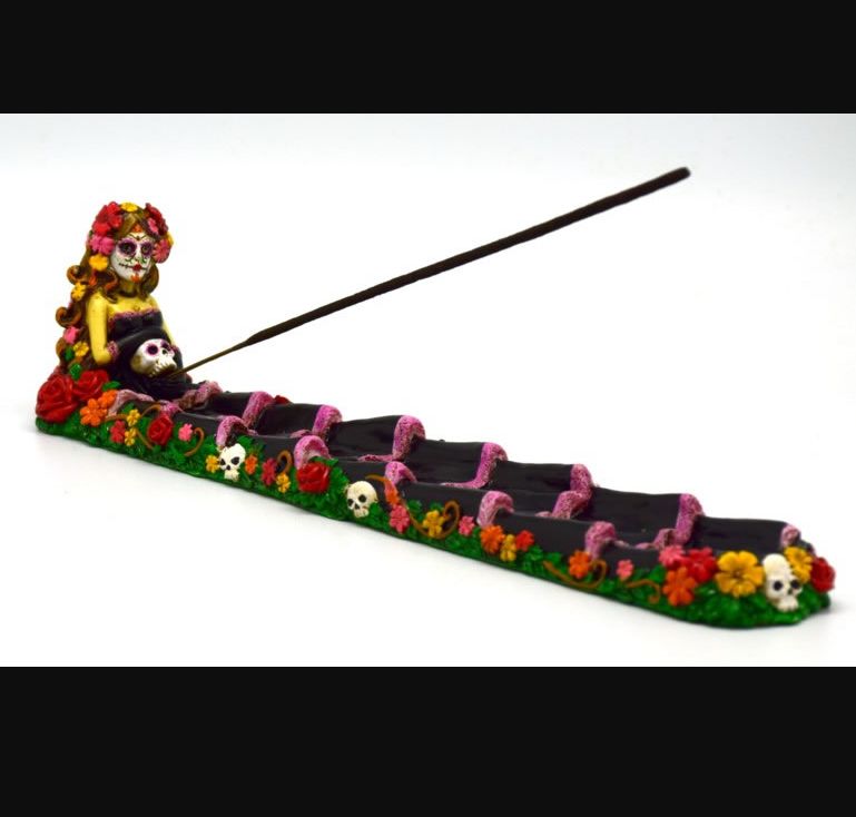 Incense Burner Day Of The Dead Frida w/ Skull