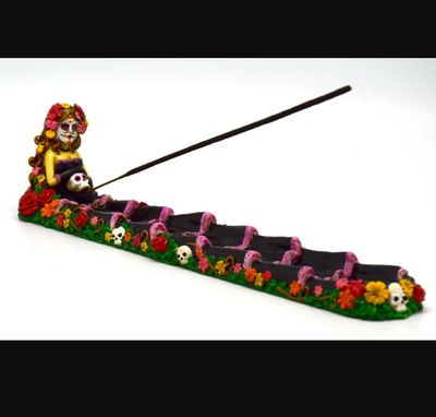 Incense Burner Day Of The Dead Frida w/ Skull