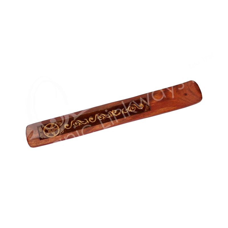 Incense Burner Wood Acacia Engraved Pentacle 10&quot;