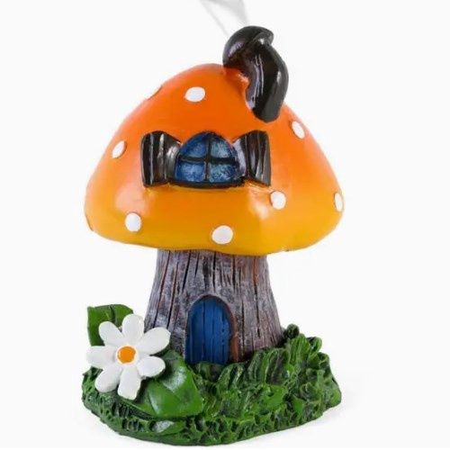 Incense Burner Orange Toadstool w/ Smoking Chimney