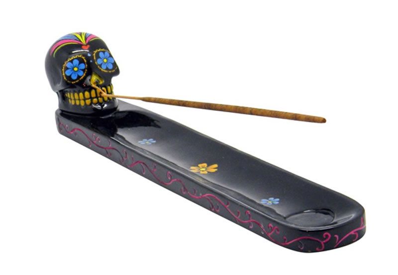 Incense Burner Day Of The Dead Sugar Skull, Color: Black