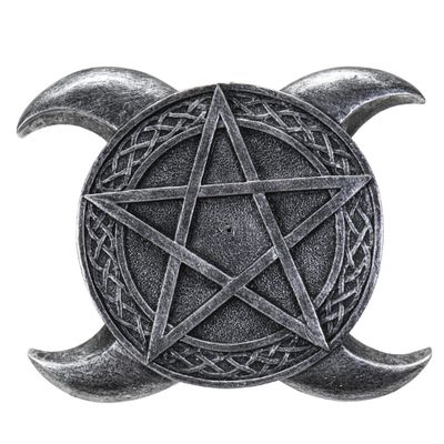 Incense Burner Pentagram Triple Moon Antique Silver Color